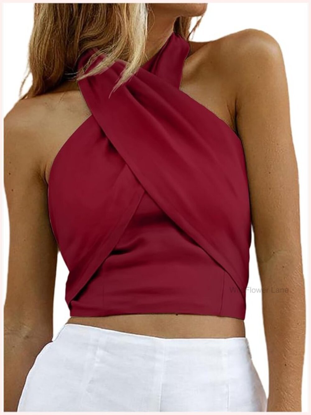 Criss Cross Halter Sleeveless Wrap Front Backless Cami Crop Top